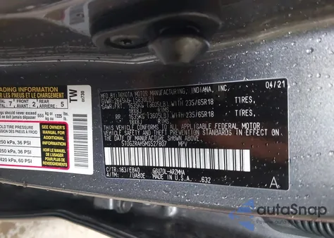 2021 Toyota Highlander Xle из США, поврежденный, VIN 5TDGZRAH5MS527807